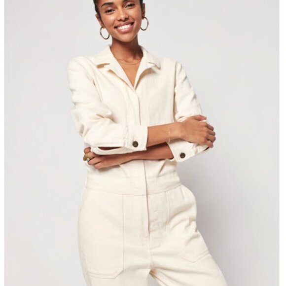 FAHERTY Overland Twill Jumpsuit Stretch Organic Cotton Natural  NWT Size S - Picture 7 of 13